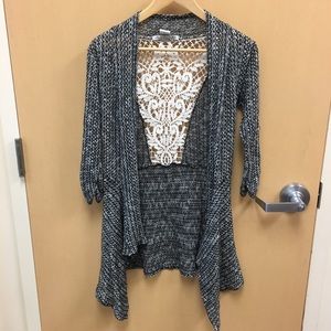 Open Front Cardigan with Crochet Back